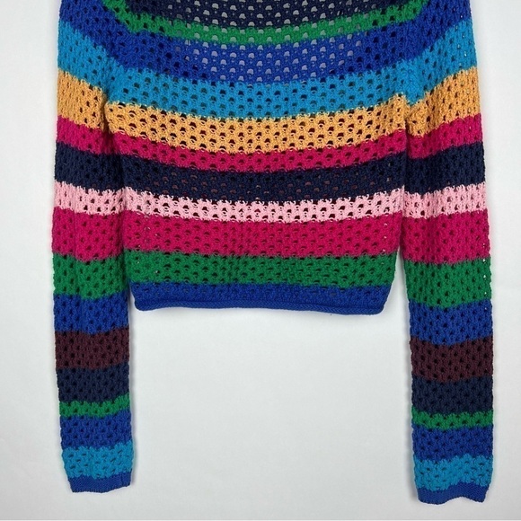 Zara women square neck crochet top size S cropped long sleeve striped multicolor - Picture 7 of 9